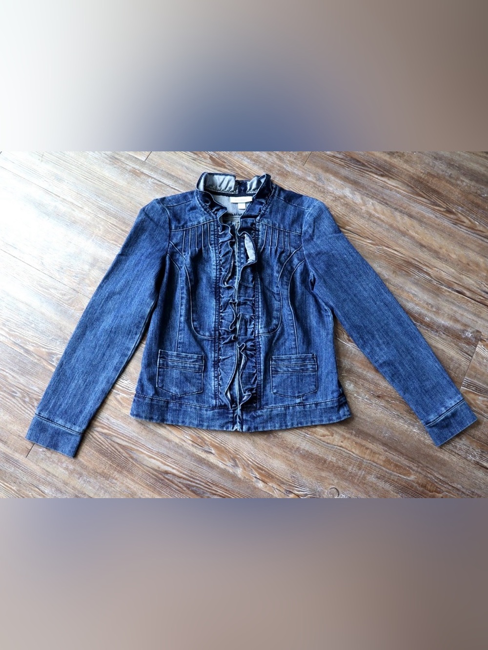 Prairie Inspired Denim Ruffle Jacket Romantic Cottage Dressbarn Womens Small